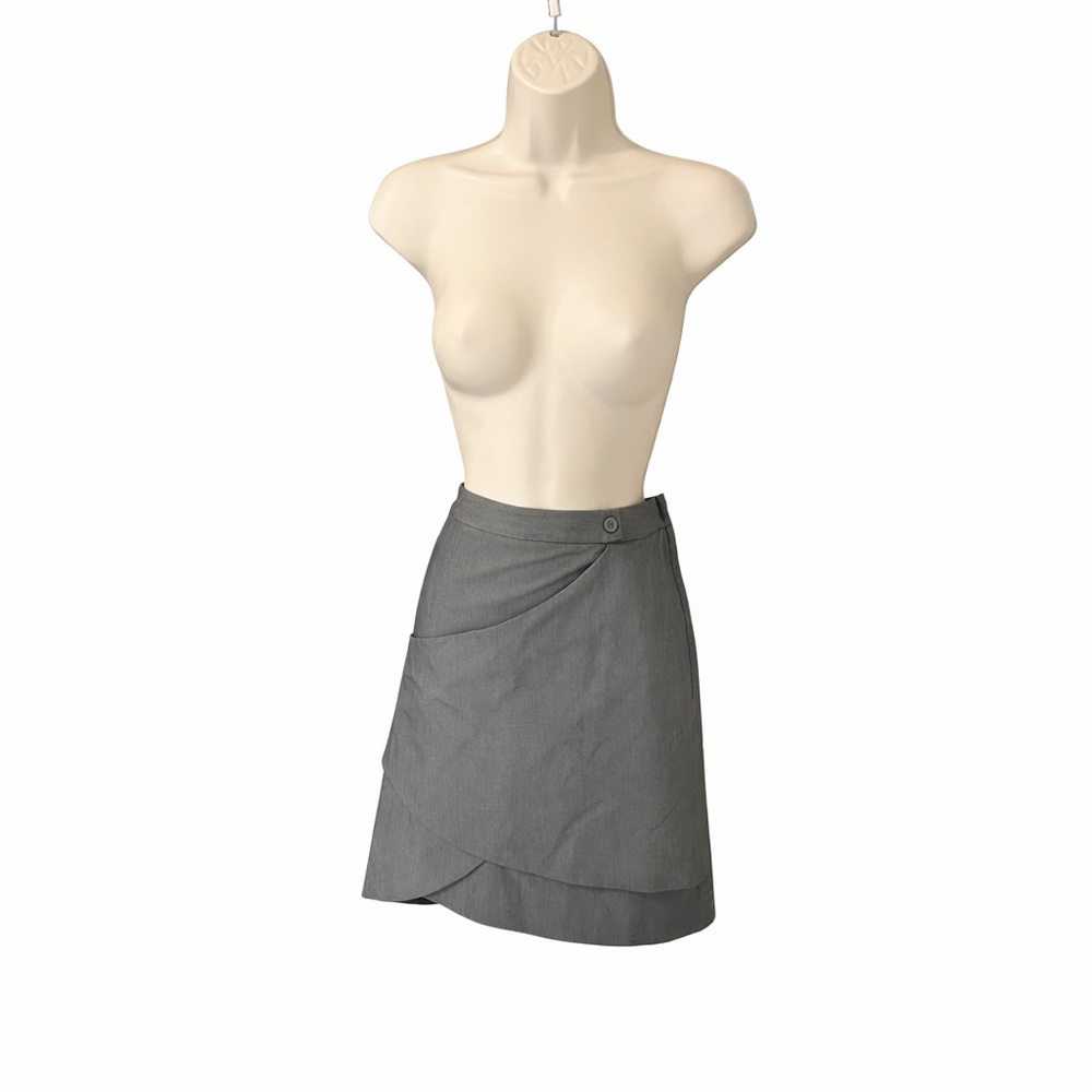 Chelsea & Theodore Gray Wrap Mini Skirt Size 4 Asymmetrical Button Zip Lined